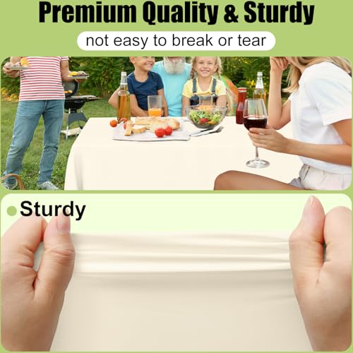 Image of Smiry Disposable Table Cloth - 6 Pack, 54 x 72 Inch Waterproof Rectangle Tablecloths for Parties, Decorative Plastic Table Cover, Leakproof & Sturdy, Beige