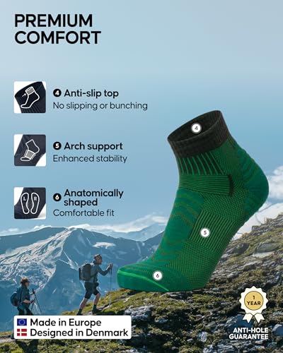 Image of DANISH ENDURANCE Merino Wool Low-Cut Hiking Socks - Breathable Ankle Socks for Men & Women, Anti-Blister for Outdoors, 3-Pack