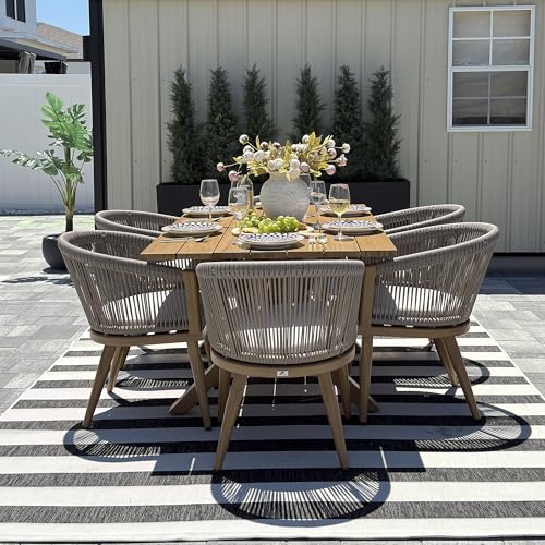 Image of PURPLE LEAF Outdoor Dining Set Oversized for 8 with Cushions PE Rattan Teak