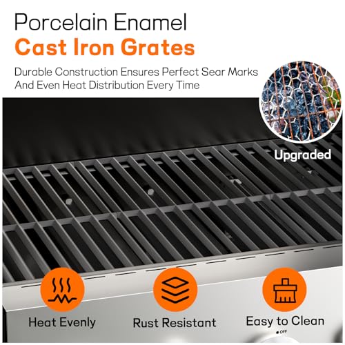 Image of Veralune 5 Burner Propane Gas Grill, 5 Burner BBQ Grill with Side Burner, 5 Burner Outdoor Cooking Grill, 68,000 BTU Heavy-Duty, Stainless Steel, Electronic Ignition System, Built-in Thermometer