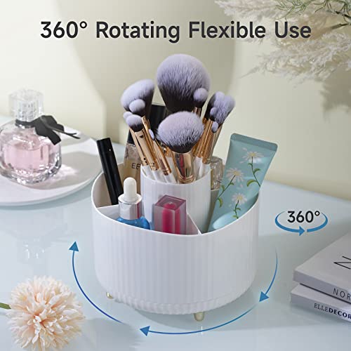 Large Capacity Makeup Brush Holder,5 Slot Makeup Brushes Cup,For Vanity Decor,Bathroom Countertops,Desk Storage Container,Rotating Makeup Organizer Large Capacity Cosmetics Display Cases (White) #TOP2