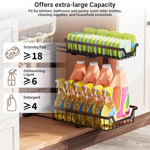 Under Sink Organizer 2 Pack, Adjustable High Load-bearing Reinforced Carbon Steel Smooth Pull-out Kitchen Bathroom Storage Organizer, 2 Tier L-shaped Pantry Closet Cabinet Rack Drawer Organizer, Black by CoreTalk - Image 6