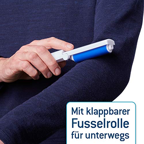 Fusselbürste im Set mit Faltbarer Fusselrolle - Wiederverwendbare Tierhaarentferner mit extrem einfacher Reinigung - nutzbar auch als Kleiderbürste Blau