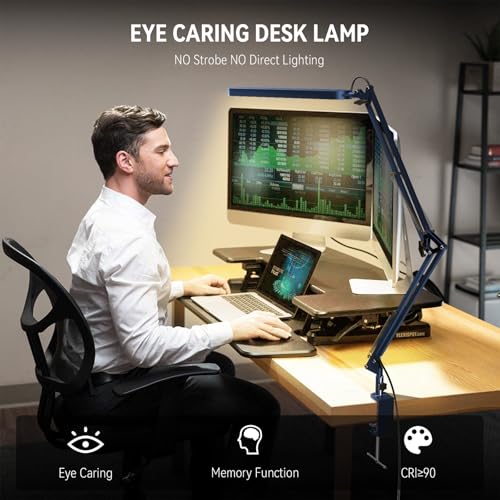 Image of SKYLEO Desk Lamp - LED Desk Light - 5 Color Modes X 11 Brightness Levels - Adjustable Swing Arm - Timmer & Memory Function - 12W Lamp for Desk - Blue