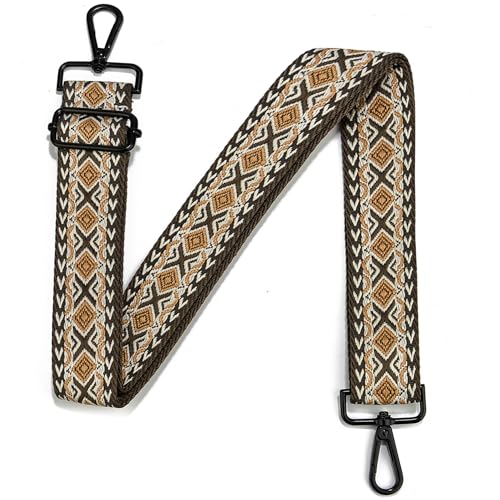 Image of Crossbody Straps for Purses Silver Hardware Purse Strap Wide Shoulder Strap Adjustable Replacement,Retro Jacquard Embroidery for Shoulder Bags, Canvas Tote Handbags