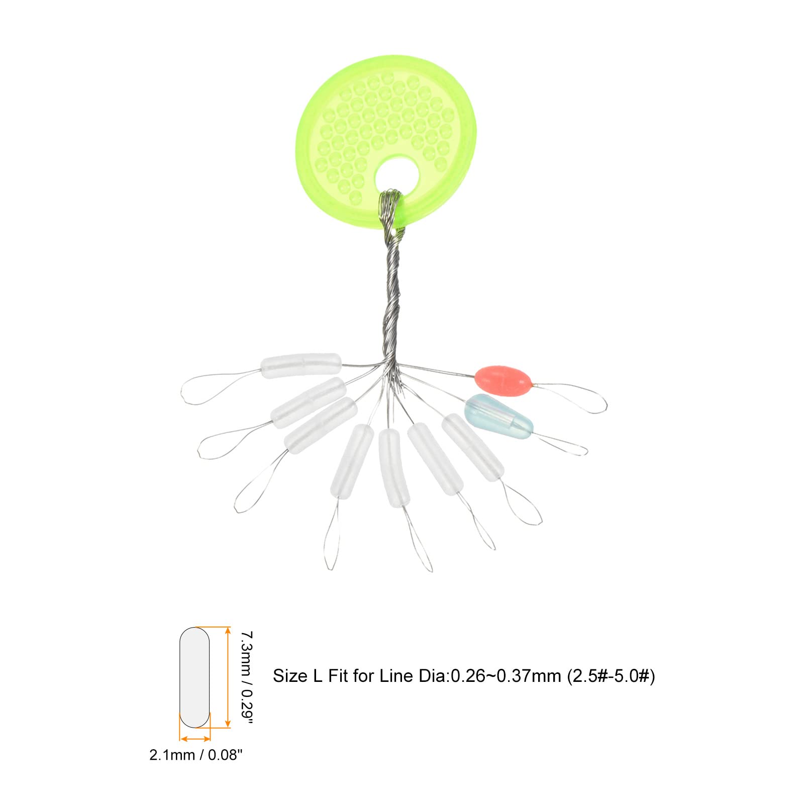 PATIKIL 0.29x0.08 Fishing Rubber Bobber Beads Stoppers, 270 Pieces 9 in 1 Float Sinker Stops Cylinder Shape L Size for Fishing Line, Transparent