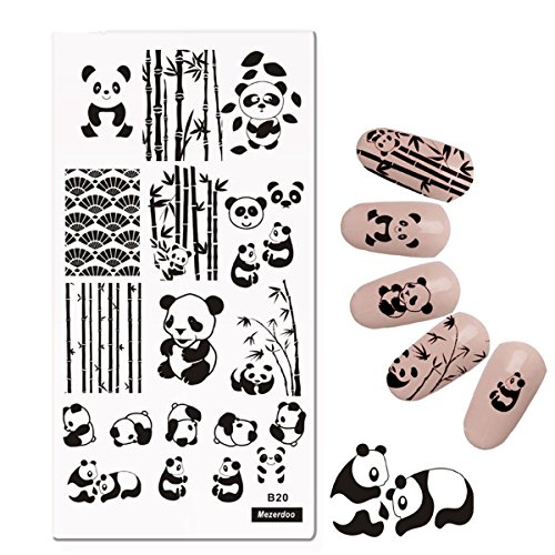 Mezerdoo 1Pcs Cute Panda Design Nail Stamping Plate Bamboo Patterns Manicure Nail Art Image Plates