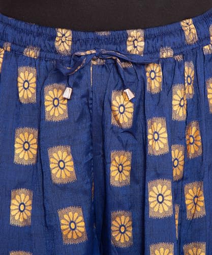 Image of TNQ Full Flared Cotton Palazzo Pants || Gold Print Printed Sharara Garara || Ethnic Or Casual Wear