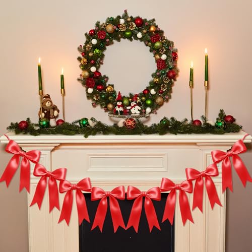 Image of 1 String of 8PCS Red Bow Garland Banner Decoration,Pre-Strung Satin Ribbon Ornaments for Birthday,Bachelorette Party, Bridal Shower,Wedding,Engagement, Baby Shower,Graduation Decor,Valentine's Day