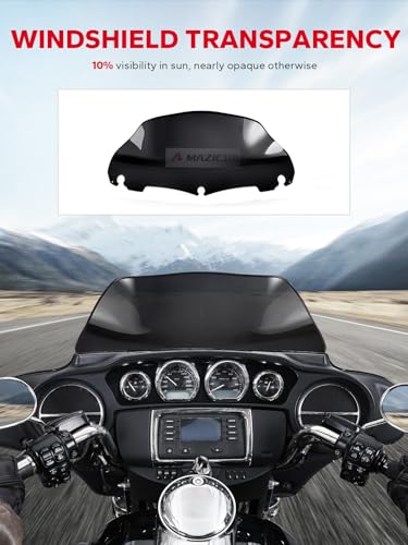 Image of Amazicha Black 9 inch Wave Windshield Windscreen Compatible for 2014-2023 Harley Davidson Touring Street Glide Electra Glide Ultra Limited Tri Glide FLHT FLHX FLHXS FLHTK 14-23