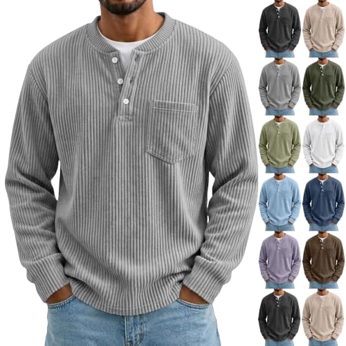Long Sleeve Henley T Shirts for Men Big and Tall Classic Y2k Shirts Vintage - image 1