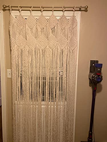 Hysunland Handwoven Window Pannels With Wood Rings Macrame Curtains For Bedroom Doorways Bohemian Home Decor, 43" W X 82" L #TOP3