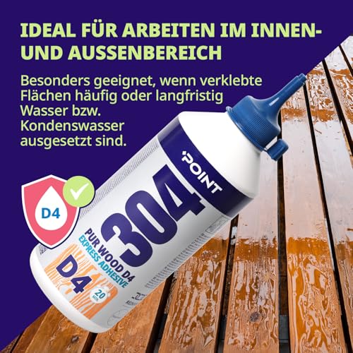 Point Holzleim Wasserfest D4 - PU Kleber 750g für Möbel, Holzkonstruktionen im Innen- und Außenbereich - Extra Stark für Heimwerkerbedarf