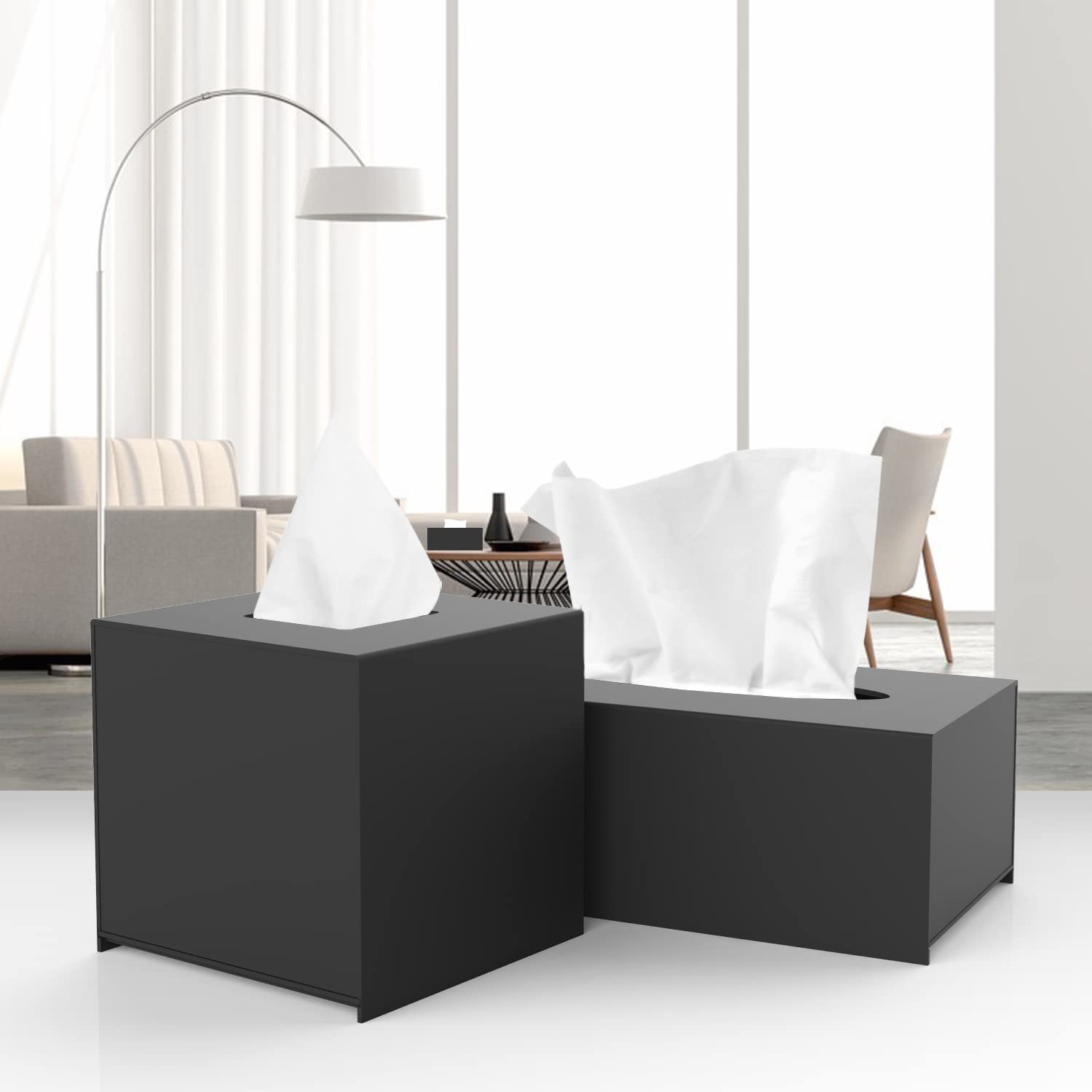 EFUTURETIME Porta Fazzoletti in Acrilico, 25 * 13 * 9cm, Carta del Tessuto Dispenser Square, Fondo Magnetico, con Porta Scorrevole per Casa, Ufficio, Hotel, Nero