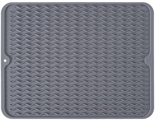 Image of VHKD Silicon Dish Drying mat Non-Slip Coffee Machine Easy Clean Sink Large Heat-Resistant Dish Drainer Kitchen Counter Sink Refrigerator Drawer Liner Utensils Drying mat (Grey 30x40cm)