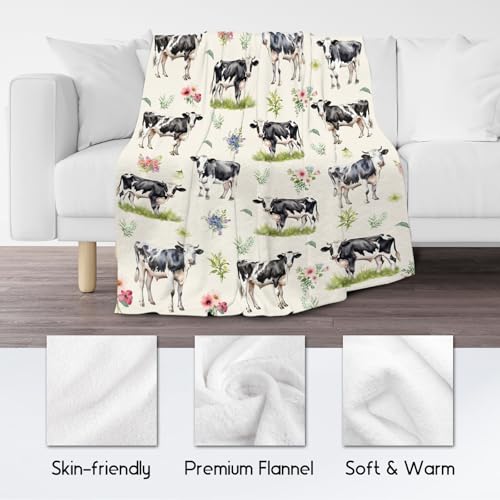 Cow Blanket for Women, Cozy Soft Throw Gifts, Cute Yellow Flannel Throw Blankets for Couch Office, 60x80 Inches