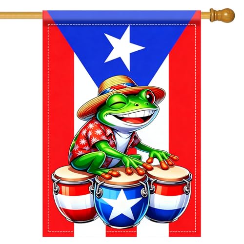 Image of Nuxovilar Puerto Rico Garden Flag Big Frog Hats Drums Polyester 27x39inch