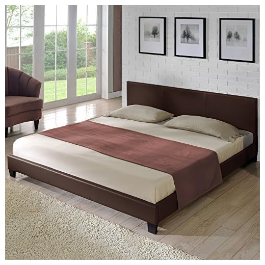 cama matrimonio completa Cama Elegante tapizada en Piel sintética 180x200cm Cama Doble Cama de Matrimonio Marrón Oscuro Corium