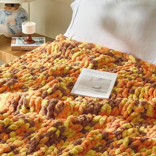 Image of Inhand Chunky Chenille Yarn for Hand Knitting, Thick Bulky Blanket Yarn for Crocheting, Soft Fluffy Yarn for Crochet Gifts & Crafts for Women /Beginners, 8 Pack (29.5 yds /8.4 oz Each), Orange & Yellow