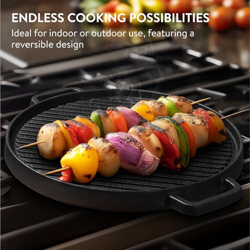 Navaris Bistecchiera Ghisa 30 cm - Reversibile con Piastra Piatta e Rigata - Griglia Rotonda per Induzione Gas e Forno - Resistenza al Calore per Barbecue - immagine 3