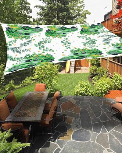 Sun Shade Sail 12' x 16', St. Patrick's Day Sun Blocking Shades Privacy Outdoor Covering, Green Lucky Clovers Truck Eucalyptus Leaves Shade Cloth for Patio Deck Terrace Garden Lawns Beach Backyard
