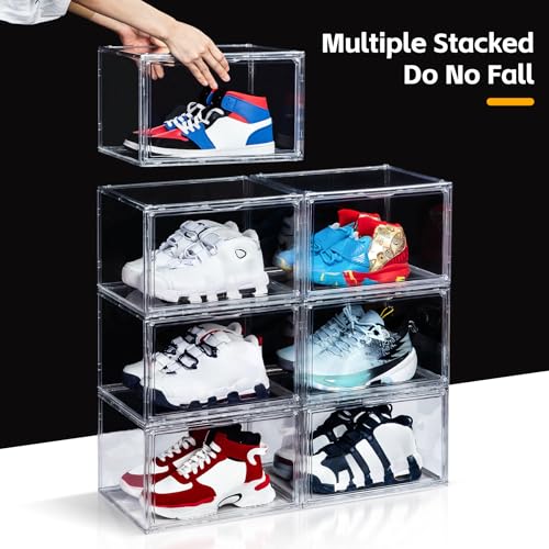 Image of NYZE 12 Pack Acrylic Shoe Boxes Side Open, Clear Shoe Box Plastic Stackable, Shoe Storage Organizer with Magnetic Door, Shoe Display Shoe Containers with Lids Fits Up to Size 15