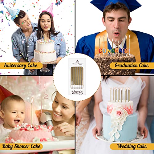 DONQL Birthday Cake Candles 24PCS, Tall Cake Candles, Long Birthday Candles, Thin Cupcake Candles with Holders for Birthday Cake Baby Shower Cake Wedding Party Decoration (24Pcs Champagne) - Image 8