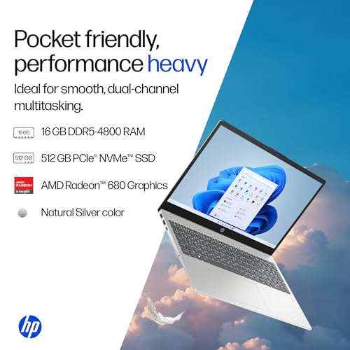 Image of HP 15, AMD Ryzen 7 7735HS (16GB DDR5,512GB SSD) FHD, Anti-Glare, Micro-Edge, 15.6'' /39.6cm, Win11, M365 Basic(1yr)* Office24, Silver, 1.59kg, fc1038AU, AMD Radeon FHD Camera w /Shutter, Backlit Laptop