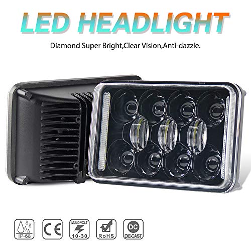 2pcs 4x6 Inch LED Headlights DOT Approved 73W Rectangular Replacement H4651 H4652 H4656 H4666 H6545 Compatible with Peterbilt Kenworth Freightinger Ford Probe Chevrolet Oldsmobile CO LIGHT