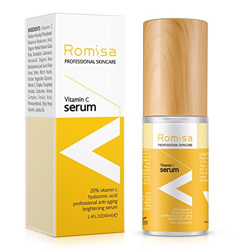 20% Naturals Vitamin C Serum for Face - 1.4 Fl Oz(40 ML) - Best Organic Anti-Aging Topical Facial Serum with Hyaluronic Acid and Vitamin E by ROMISA