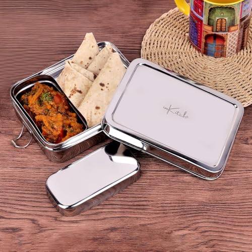 Image of Steel Tiffin Box for Office | 650ML Premium Stainless Steel Square Lunch Box | Leak-Proof Stainless Steel Lunch Box & Office | Durable Rectangle Steel Box with Inner Container & Lock Clip