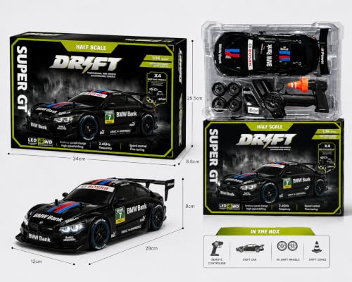 Image of Nextronix 40 km /h High-Speed 1:16 Scale 4WD RC Drift Car | 2.4GHz Remote Control Racing Car with LED Lights & Rechargeable Battery | Stealth Black Edition