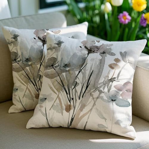 Vorysum Flores Fundas Cojines 50x50cm Juego de 2 Modernas Pintura de Acuarela Fundas de Cojines Decorativos Exterior Impermeable Almohadas para Dormitorio,Sala de Estar