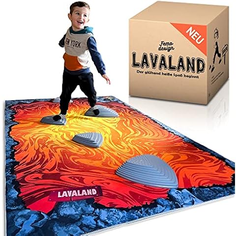 Femo Design® LAVALAND Balancierspiel | 5 Flusssteine + Spielteppich | Kinder Balanciersteine / Der Boden ist Lava Spiel / Größe 230 x160 cm Cover