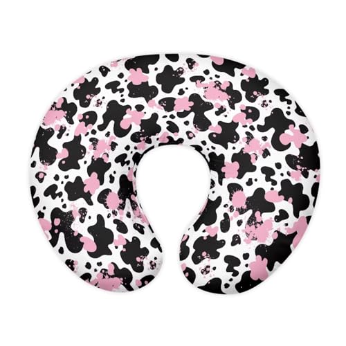 Panskyllis Black Pink Cow Nursing Pillow Detachable Newborn Original Breastfeeding Slipcover Case and Positioner Lightweight Head Support Protector Cushion Essential with Hidden Zipper