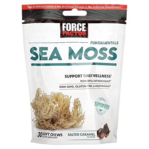 Force Factor Sea Moss Soft Chews, Support Immunity, Digestion, and Heart Health, Irish Sea Moss Superfood & Antioxidants Supplement, Non-GMO, Gluten-Free, Salted Caramel Flavor, 30 Soft Chews