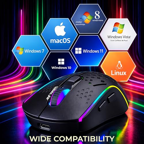 Image of Ant Esports GM700 Wireless Gaming Mouse |4800 DPI Adjustable Sensor |11 RGB LED Modes | Lightweight Honeycomb Design |2.4GHz Low Latency |Rechargeable Battery | Ergonomic Mouse for PC & Laptop | Black