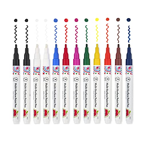Apple Barrel Paint Pens, Set of 12 Multi-Surface Fine Tip Paint Pens, Perfect for Indoor and Outdoor Arts and Crafts Projects, 6233