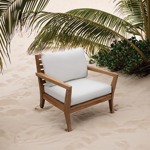 Image of Tommy Bahama Sunbrella Fabric 1-Piece Outdoor Knife Edge Deep Seat Lounge Chair Seat and Back Cushion Set, Bamboo Bay Bone