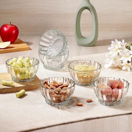 Image of Glassbunny Glass Serving Bowls, Multipurpose Bowls for Ice Cream, Dessert, Fruit, Sweets, Dry Fruits, Cereals, Glass Katori for Kitchen, Restaurant, Home Decor, Showpieces - Pack of 6 Piece, 150ML