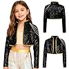 renvena Girls Demon Popular Singer Coat Long Sleeve Sequin Cropped Jacket Top for Dance Performance Black 5-6 Years #5