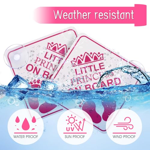 cobee Auto-Sicherheits-Warnschilder, 12,7 x 12,7 cm, Motiv: kleine Prinzessin an Bord, entfernbar, wasserdicht, Auto-Aufkleber, Zubehör mit doppelten Saugnäpfen für Fahrzeuge und Fenster, Rosa, 2