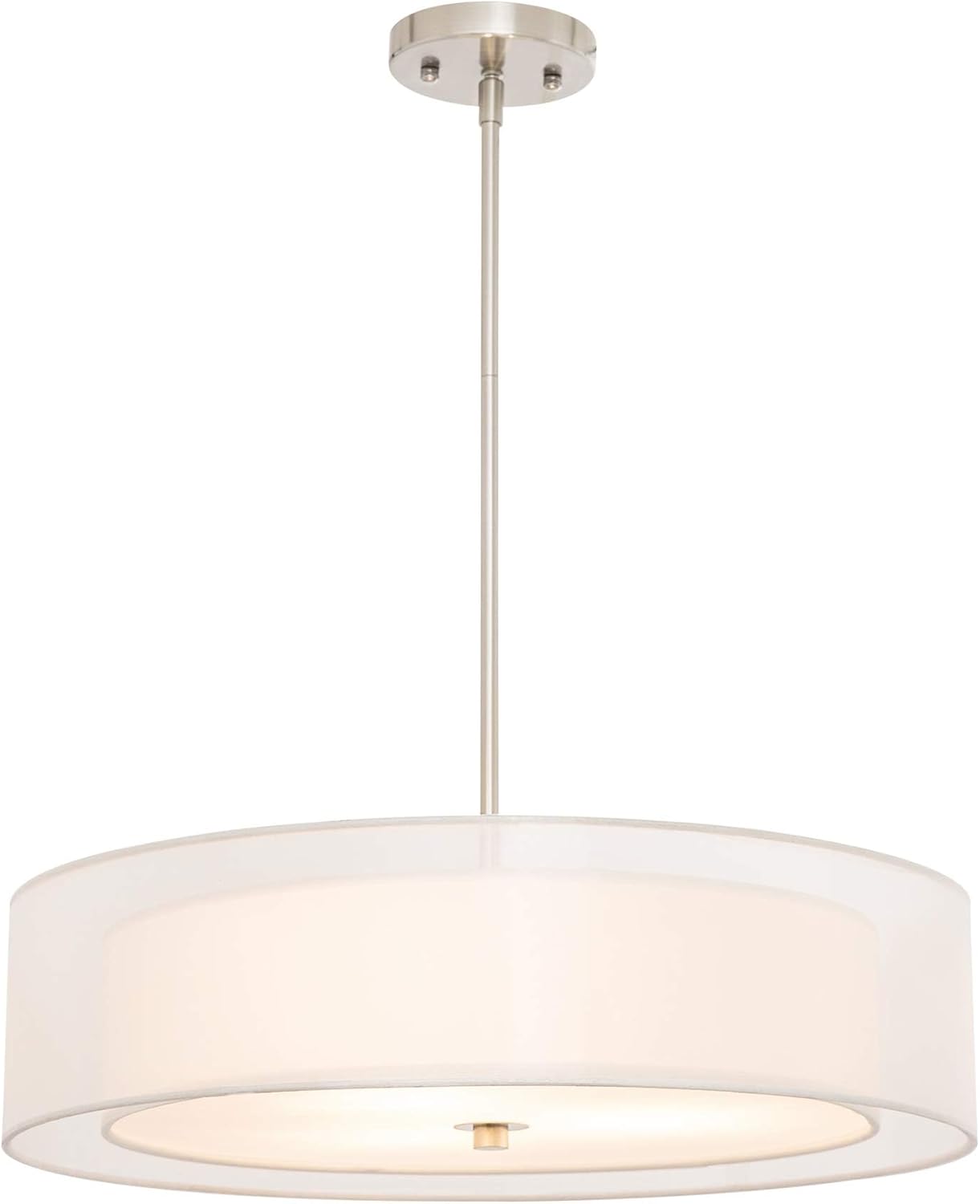 VONLUCE 3-Light Drum Chandeliers, 20" Pendant Light Fixture with 2-Layer Fabric Shade E26 Bases, Adjustable Swivel Joint Hanging Light Fixture for Bedroom Living Room Kitchen Hallway, Brushed Nickel Nickel 20inch