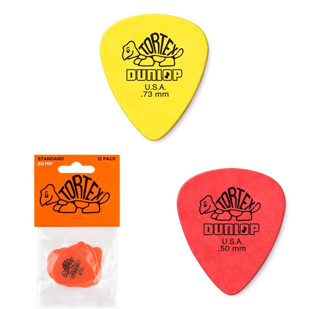 Dunlop Tortex Standard .73mm Yellow Guitar Pick, 12 Pack & Standard .60mm Orange Guitar Pick, 12 Pack & tex Standard .50mm Red Guitar Pick, 12 Pack