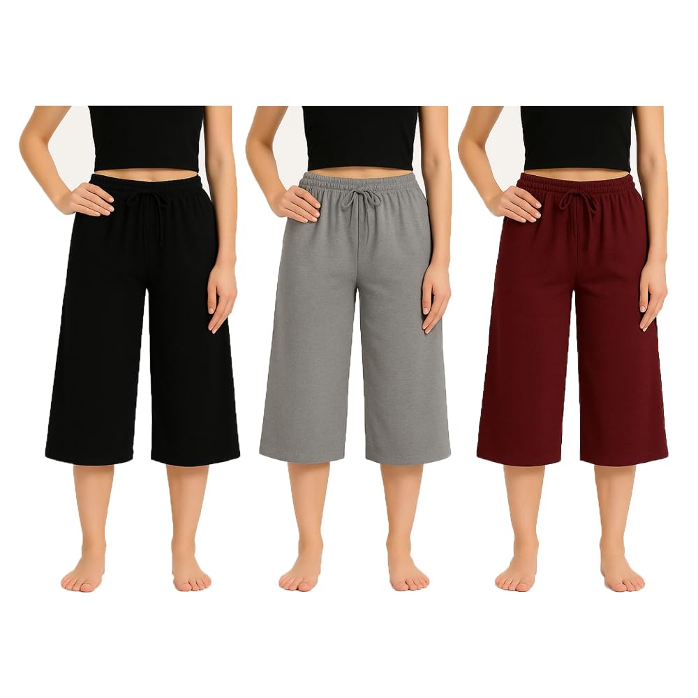 Womens Cotton 3/th Capri For Girls Black,Grey, Marrone 3Pack-picture-38