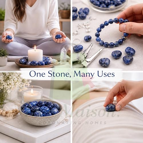 Image of Crystal Sodalite Tumble Stone Pebble Tumbled Gemstone for Reiki Healing Vastu Correction Gravels for Aquarium Home Decor Garden Table 100 Gm