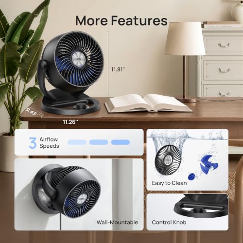 DREO 12 inch Table Fans for Home, Whole Room Air Circulator Fan, 70ft Powerful Airflow, 120° Adjustable Tilt, 28db Low Noise, 3 Speeds, Quiet TurboPoly™ Desk Fan for Bedroom, Office by DREO - Used condition - Image 7