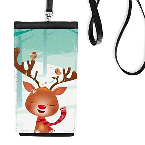 Sac smartphone cuir noir portefeuille suspendu cerfs de Noël