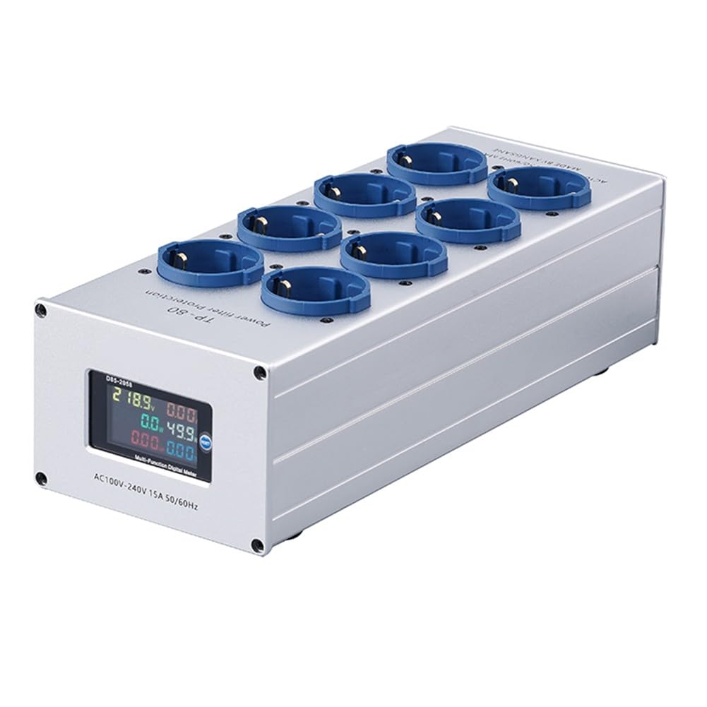 TP80 Plus Netzfilter EU-Standard 6-Fach Steckerdose 3000W 15A EMI-Rauschunterdrückung für Hi-Fi Audio Video System Aluminium Gehäuse Schwarz