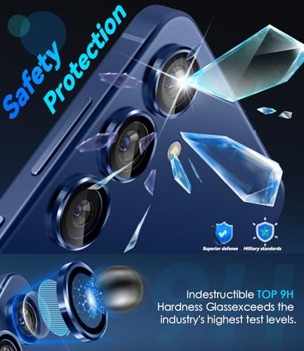 CloudValley for Samsung Galaxy S25 Camera Lens Protector, 9H Tempered Glass + Aluminum Alloy Metal Individual Lens Protective Ring, [1 Second Installaion] Ultra-HD Tempered Glass Cover,Navy — view 2